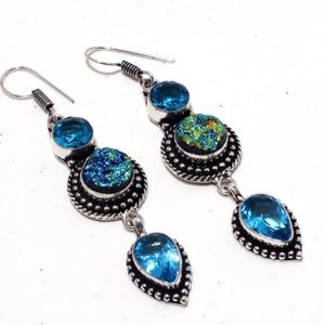 Titanium Druzy Blue Topaz & .925 Silver Earrings